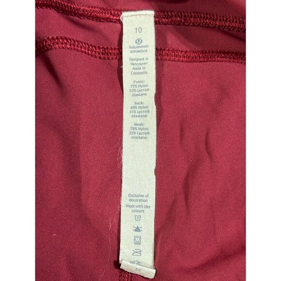 Lululemon Athletica Women's Burgundy Mid-Rise Mesh Panel Leggings Size 10 3086 - Picture 8 of 10